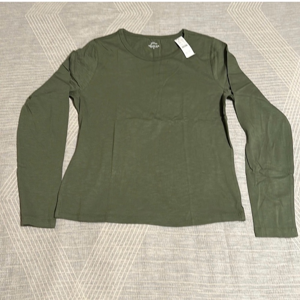 Jcrew organic slub cotton Classic Crewneck Long Sleeve Top - Olive Green - Picture 3 of 4